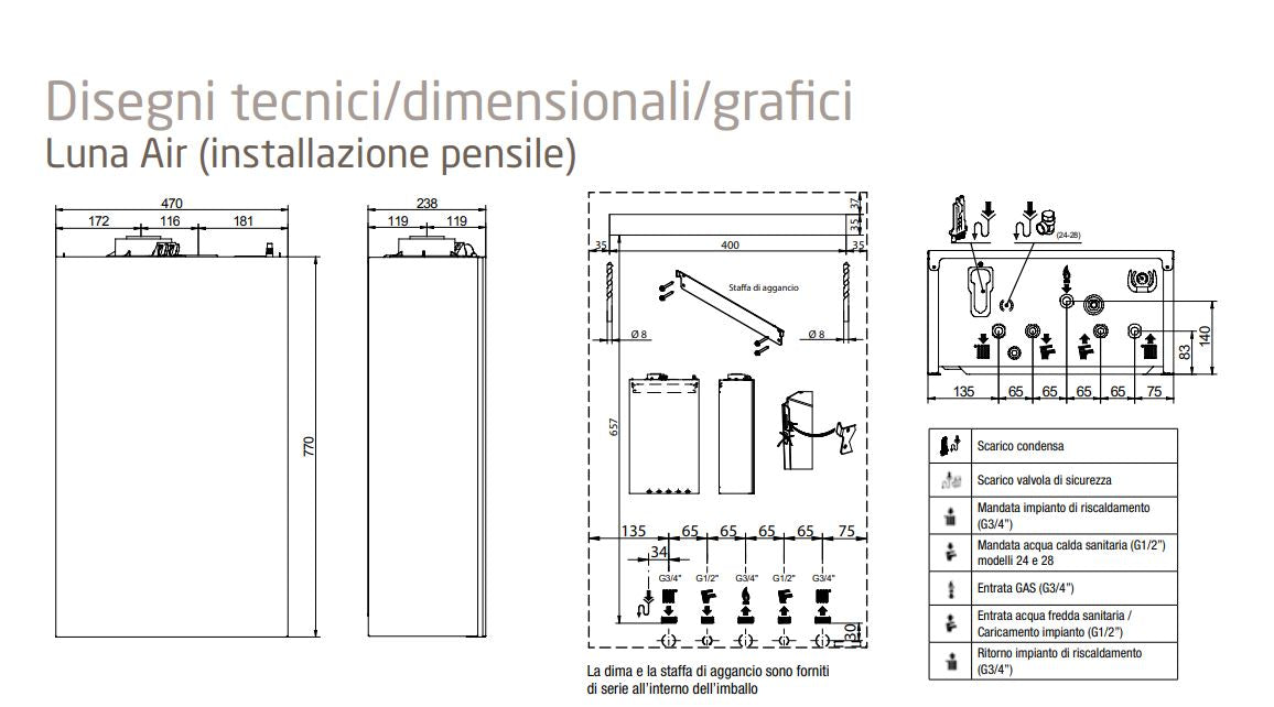 Caldaia a condensazione Baxi 28 kw Luna Air da Incasso