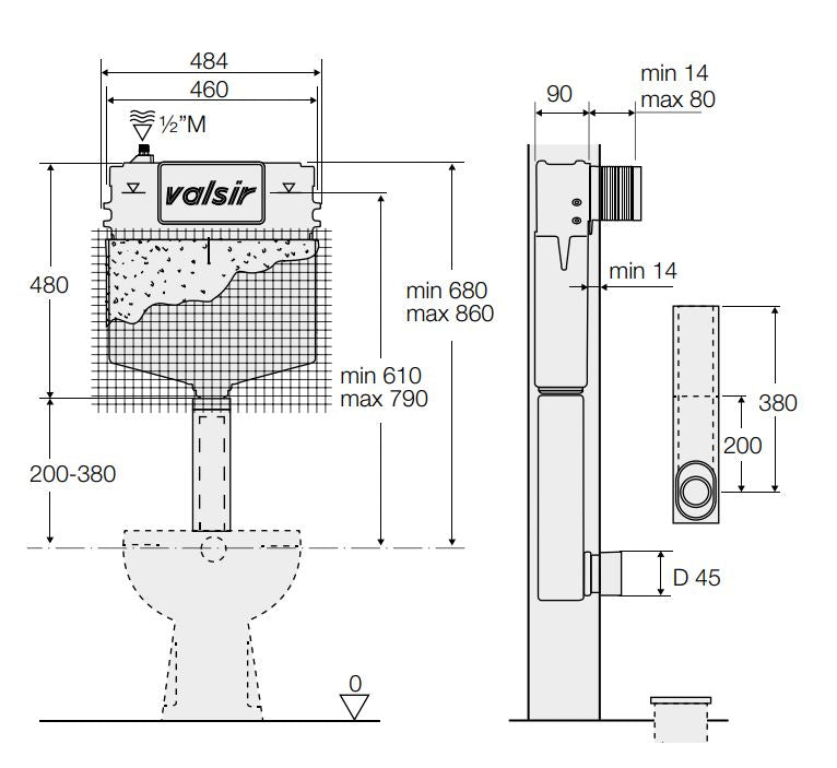 Cassetta scarico wc da incasso 2 pulsanti Valsir Tropea S VS0858002